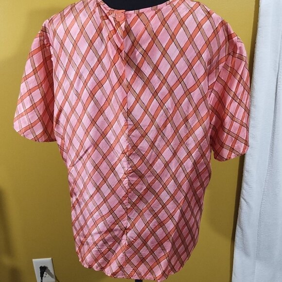 VTG 90s Patchington Short Sleeve Silk Blouse L Cottage Country - Picture 2 of 4